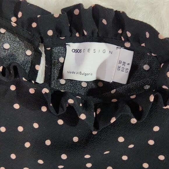 ASOS Women's short sleeve mock neck oversized jumpsuit black pink dots size 6 - Picture 5 of 8